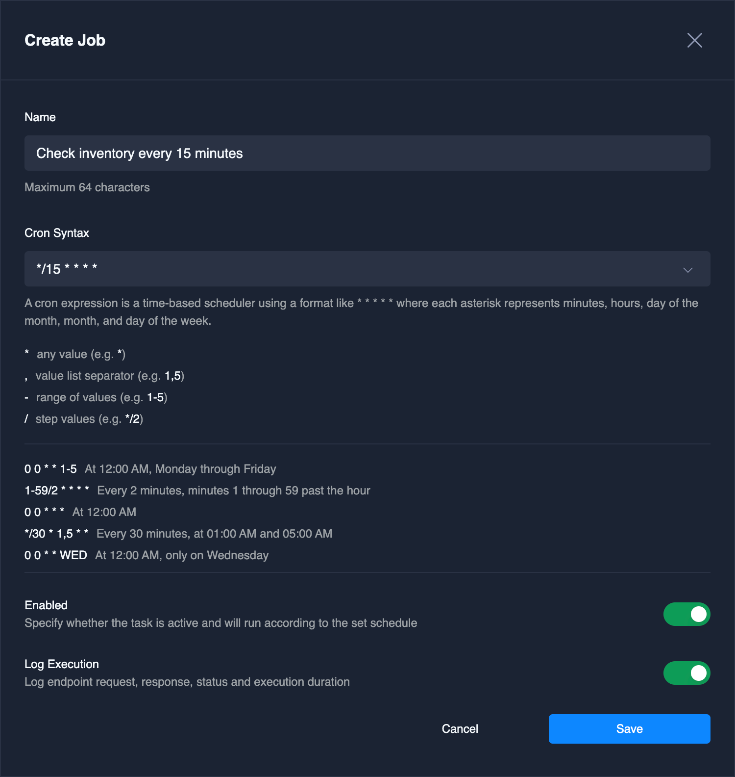 Define a cronjob in Agnost