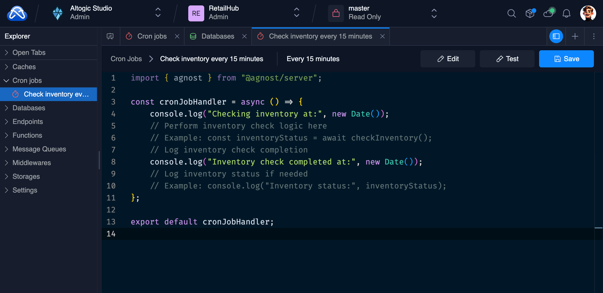 Configure a cronjob in Agnost